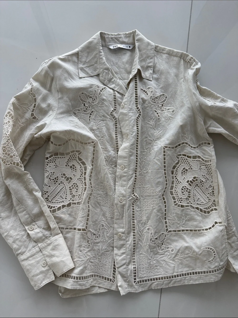 ZARA Linen Embroidered Shirt & Trousers